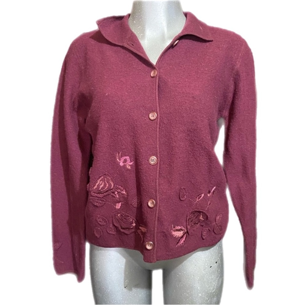 Pendleton Merino Wool Cardigan Sweater Embroidered Preppy Outdoor Sz M Fairycore